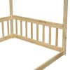 Twin Size Canopy Frame Floor Bed with Fence, Guardrails,Natural