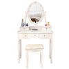 FCH With Light Bulb Single Mirror 5 Drawer Dressing Table White=60709581