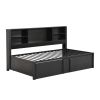 Metal Twin Size Daybed with Twin Size Trundle, Storage Shelves and USB Ports, Black