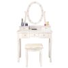 FCH With Light Bulb Single Mirror 5 Drawer Dressing Table White=60709581