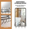 Wall Bathroom Mirror with Shelf Hooks Sturdy Metal Frame for Bedroom Living Room