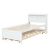 Twin Bed with Bookcase,Twin Trundle,Drawers,White