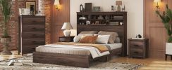 4-Pieces Bedroom Sets Queen Size Vintage Wooden Bed Frame with 2 Nightstands and 1 Dresser,Dark Walnut