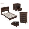 4-Pieces Bedroom Sets Queen Size Vintage Wooden Bed Frame with 2 Nightstands and 1 Dresser,Dark Walnut