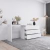 Extended Desktop 6 Drawers Chest of Drawer without Handle White Color Vanity