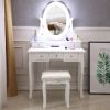 FCH With Light Bulb Single Mirror 5 Drawer Dressing Table White