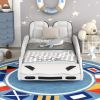 Twin Size Race Car-Shaped Platform Bed with Wheels, White