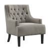 Modern Traditional Accent Chair Button Tufted Taupe Fabric Upholstery Solid Wood 1pc Living Room Furniture