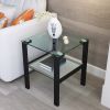 Glass two layer tea table, bedroom corner table, living room black side table