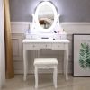 FCH With Light Bulb Single Mirror 5 Drawer Dressing Table White=60709581