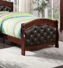 Dark Cherry Full Size Bed Youth Bedroom Furniture Espresso Faux Leather Headboard Footboard Plywood