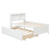 Twin Bed with Bookcase,Twin Trundle,Drawers,White