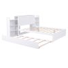 Full Size Storage Platform Bed with Pull Out Shelves and Twin Size Trundle, White