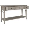 TREXM Classic Retro Style Console Table with Three Top Drawers and Open Style Bottom Shelf, Easy Assembly (Gray Wash)