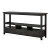 3 Tier Vintage Solid Console Table with 3 Drawers and Shelves, Industrial Console Table Coffee Table for Living Room Entry Bedroom Black Color