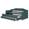 Twin Size Upholstered Daybed with Trundle and Three Drawers,Green