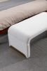 New Boucle Fabric Loveseat Ottoman Footstool Bedroom Bench Shoe Bench With Gold Metal Legs,Ivory White