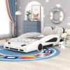 Twin Size Race Car-Shaped Platform Bed with Wheels, White