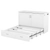 Queen Size Murphy Bed Wall Bed with drawer and a set of Sockets & USB Ports, Pulley Structure Design, White