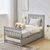 Single bunk bed with drag bed gray twin wooden bed pine particle board drag bed