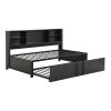 Metal Twin Size Daybed with Twin Size Trundle, Storage Shelves and USB Ports, Black