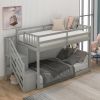 Twin-Over-Twin Floor Bunk Bed, Built-In Ladder with Storage, Stylish Gray Finish