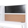 Twin Size Daybed with Storage Shelves, Blackboard, Cork board, USB Ports and Twin Size Trundle, White