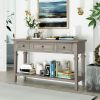 TREXM Classic Retro Style Console Table with Three Top Drawers and Open Style Bottom Shelf, Easy Assembly (Gray Wash)