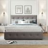 Upholstered Platform Bed with 2 Drawers and 1 Twin XL Trundle, Linen Fabric, Queen Size - Light Gray(OLD SKU :LP000314AAN)