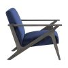 Retro Style Velvet Upholstered Blue Accent Chair 1pc Solid Rubberwood Antique Gray Finish Modern Home Furniture