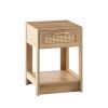 15.75" Rattan End table with drawer, Modern nightstand, side table for living room, bedroom,natural