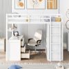 Full size Loft Bed with Drawers,Desk,and Wardrobe-White