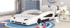 Twin Size Race Car-Shaped Platform Bed with Wheels, White