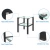 Glass two layer tea table, bedroom corner table, living room black side table