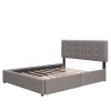 Upholstered Platform Bed with 2 Drawers and 1 Twin XL Trundle, Linen Fabric, Queen Size - Light Gray(OLD SKU :LP000314AAN)