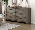 Rustic Style 1pc Gray Dresser of 6x Drawers Metal Hardware Wooden Bedroom Furniture