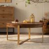 33.86"Modern Retro Splicing Round Coffee Table,Fir Wood Table Top with Gold Cross Legs Base(Same SKU:W757127348)