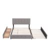 Upholstered Platform Bed with 2 Drawers and 1 Twin XL Trundle, Linen Fabric, Queen Size - Light Gray(OLD SKU :LP000314AAN)