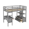 Twin Size Loft Bed with Built-in Desk with Two Drawers, and Storage Shelves and Drawers,Gray