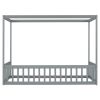 Twin Size Canopy Frame Floor Bed with Fence, Guardrails,Grey