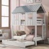 House Bunk Bed with Trundle,Roof and Windows,White(OLD SKU:GX000705AAK)