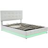 Tufted Upholstered Platform Bed with Hydraulic Storage System,Queen Size PU Storage Bed with LED Lights and USB charger, White