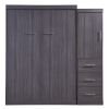 Full Size Murphy Bed with Wardrobe and Drawers, Storage Bed, can be Folded into a Cabinet, Gray