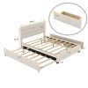 Queen Upholstered Platform Bed with Twin Size Trundle and Two Drawers, Beige