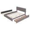 Upholstered Platform Bed with 2 Drawers and 1 Twin XL Trundle, Linen Fabric, Queen Size - Light Gray(OLD SKU :LP000314AAN)