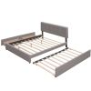 Upholstered Platform Bed with 2 Drawers and 1 Twin XL Trundle, Linen Fabric, Queen Size - Light Gray(OLD SKU :LP000314AAN)