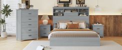 4-Pieces Bedroom Sets Queen Size Vintage Wooden Bed Frame with 2 Nightstands and 1 Dresser,Light Gray