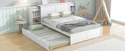 Full Size Storage Platform Bed with Pull Out Shelves and Twin Size Trundle, White