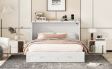 Queen Size Murphy Bed Wall Bed with drawer and a set of Sockets & USB Ports, Pulley Structure Design, White