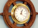 Deluxe Class Wood And Brass Ship Wheel Clock 12""